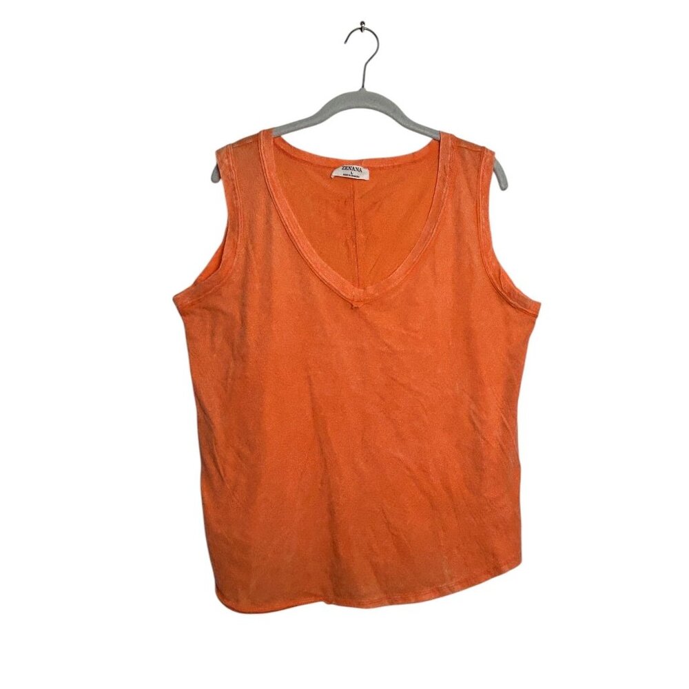 Zenana Crinkle Wash V-Neck Sleeveless Tank in Orange - Sz L